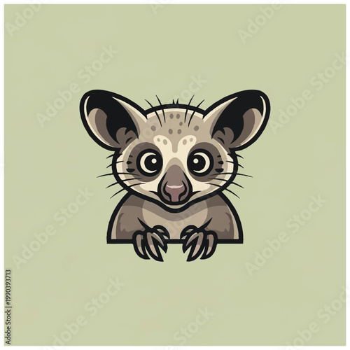 Cute Cartoon Sugar Glider Face Closeup.