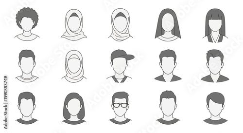 Diverse group of people icons faces.