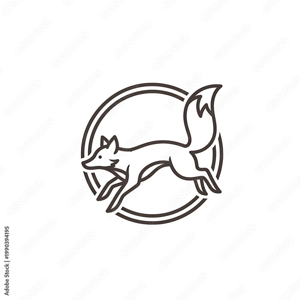 Obraz premium Minimalist line art illustration of a running fox within a double circle