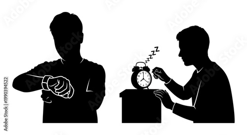 Two individuals demonstrating the concept of time management and punctuality Vector, illustration