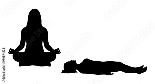 Contrast between meditation and relaxation postures in silhouette form Vector, illustration