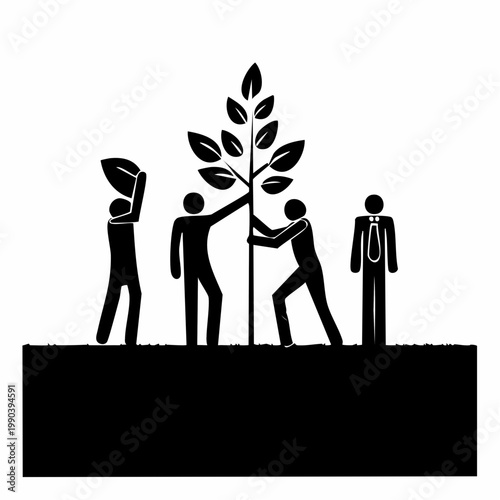 Teamwork in Cultivation: A symbolic representation of collective effort in planting a young tree, embodying growth, environmental consciousness, and the nurturing of a sustainable future.