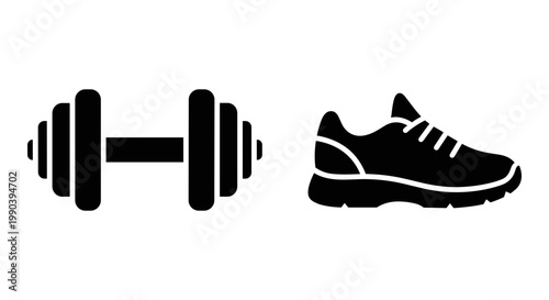 Strength training equipment and athletic footwear for fitness routines Vector, illustration