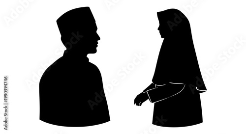 Silhouettes of a man and woman engaged in a conversation or exchange Vector, illustration