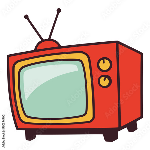 old retro vintage television TV media flat color vector illustration template design