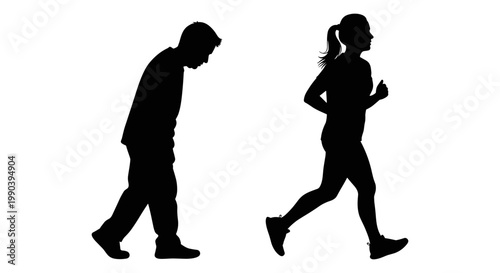 Comparison of walking and running silhouettes in motion Vector, illustration