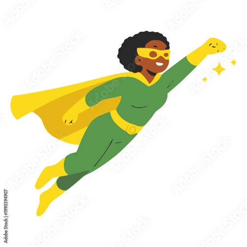 woman superhero flying action pose character flat color vector illustration template design