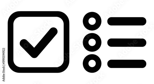 Black and white icons of checkmark and three horizontal menu lines Vector, illustration