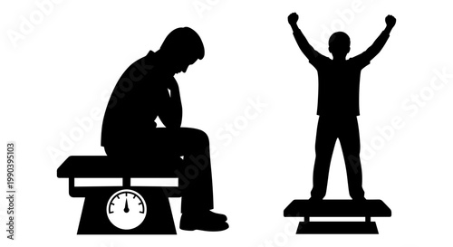 Contrast of defeat and triumph in balancing life's challenges and victories Vector, illustration