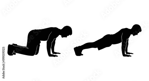 Comparison of the high plank and forearm plank exercises for core strength. Vector, illustration