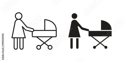 Woman with Baby Stroller icon symbol vector elements for infographic web. EPS10