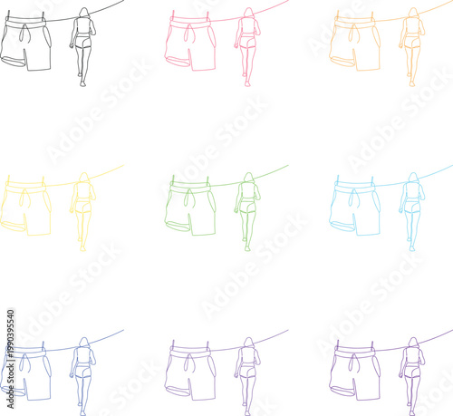 Person on zipline, adventure activity, colorful outline silhouette, extreme sport.