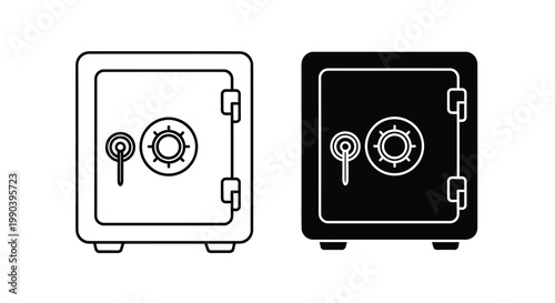 A pair of safe icons are displayed one white outline and one solid black each with a dial lock