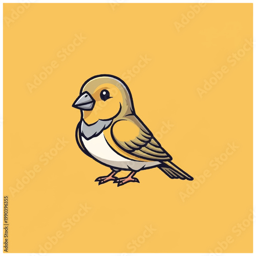 Small Yellow Bird Standing Alone.