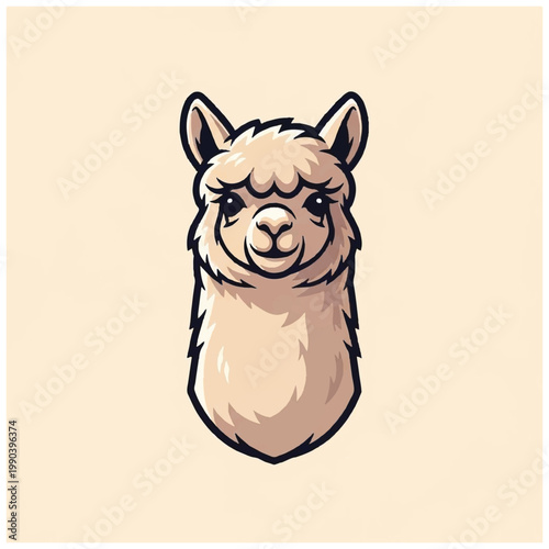 Smiling Cartoon Alpaca Face Closeup.