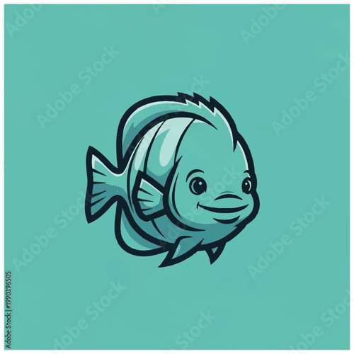 Smiling Cartoon Fish Face Closeup.