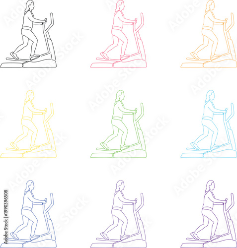 Elliptical trainer workout illustration showing woman training for cardio and weight loss.