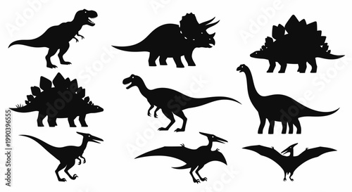 Dinosaur silhouettes a prehistoric collection of various extinct reptilian species
