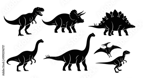 A collection of prehistoric dinosaurs in silhouette a paleontological illustration