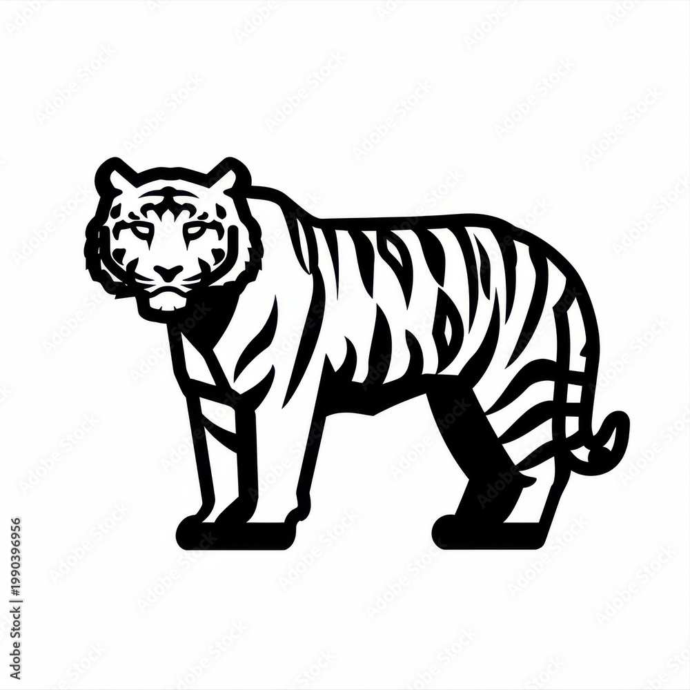 Fototapeta premium Striking Tiger Illustration in Bold Black and White Design for Creative Projects