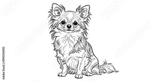 Charming chihuahua sketch a detailed black and white illustration of a small dog