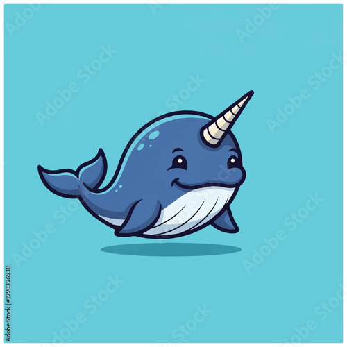 Smiling cartoon narwhal with horn 1.