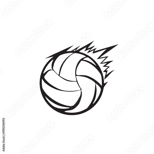 Volleyball soaring with powerful flame effect representing high speed spike motion in competitive indoor match.