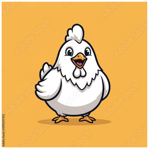 White cartoon chicken standing upright happy.