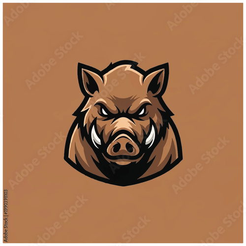 Wild Boar Head Illustration Closeup Portrait.