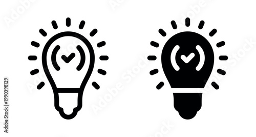 Lightbulb with checkmark icon for validated idea and successful innovation concept
