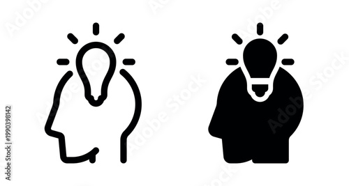 Human head profile with lightbulb icon for brainstorm, creative idea and thinking