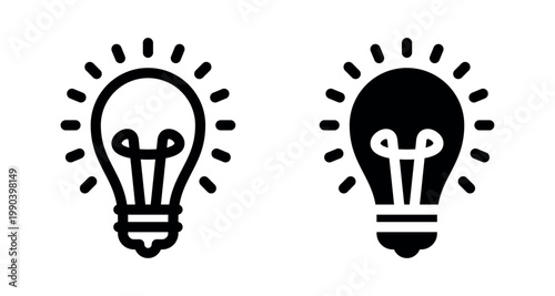 Glowing lightbulb icon in outline and solid style for creative idea and innovation