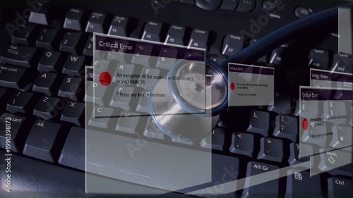 Medical keyboard with stethoscope resting keys, exception causing overlays requesting press any key