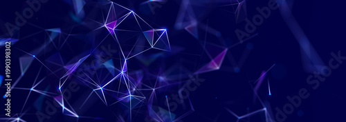 Abstract digital communication points. Technological background. Network connection structure. Color plexus effect. 3D