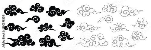 Modern traditional cloud set chinese china japanese korean asian traditional illustrations calligraphy decorations element vector design for background and wallpaper 11