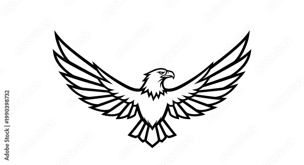 Fototapeta premium Soaring eagle graphic illustration in black and white against white background