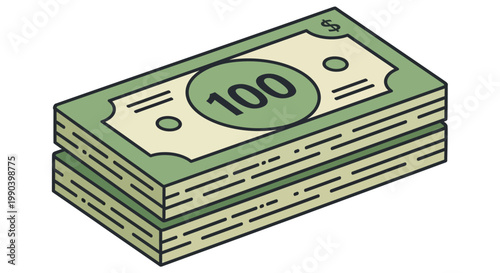 Stack of one hundred dollar bills vector illustration isolated