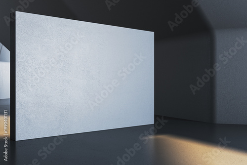 Photos Blank modern interior wall with empty copyspace in contemporary gallery setting illuminated by soft light for mockup display