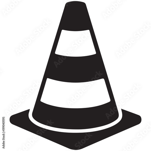 Traffic cone icon silhouette for road construction safety and maintenance warning flat design vector