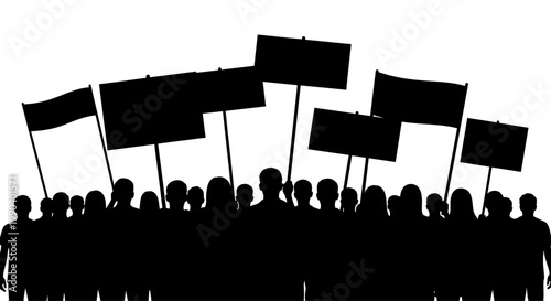 Tableau sur toile Crowd of people holding protest signs.