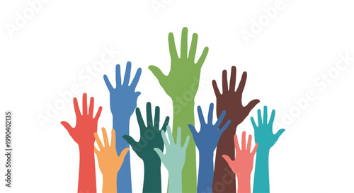 Diverse hands raised in unity.