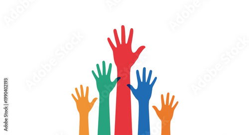 Diverse hands raised in unity.