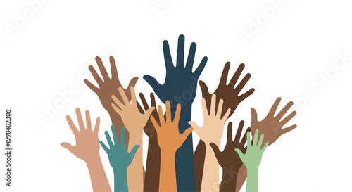 Vászonkép Diverse hands raised in unity together.