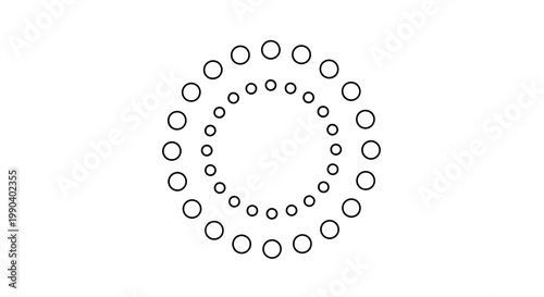 A minimalist illustration depicts a circular arrangement of numerous small black hollow circles on white high quality professional