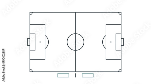 Soccer Football Field Layout from Top View with Goalposts, isolated white background