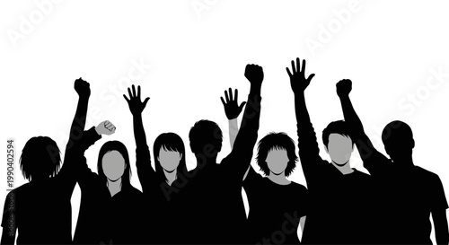 Group of people raising their hands.