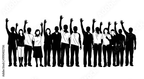 Group of people raising their hands.