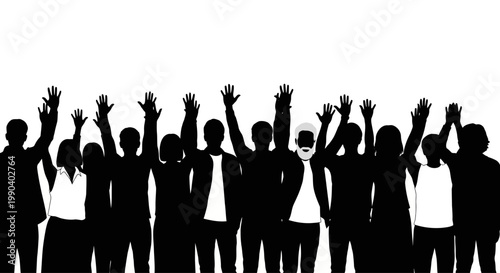Group of people raising their hands.