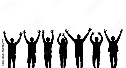 Group of people raising their hands.