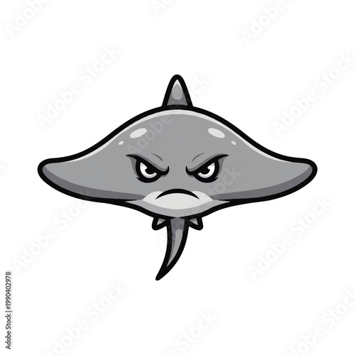 Cartoon angry stingray face closeup.